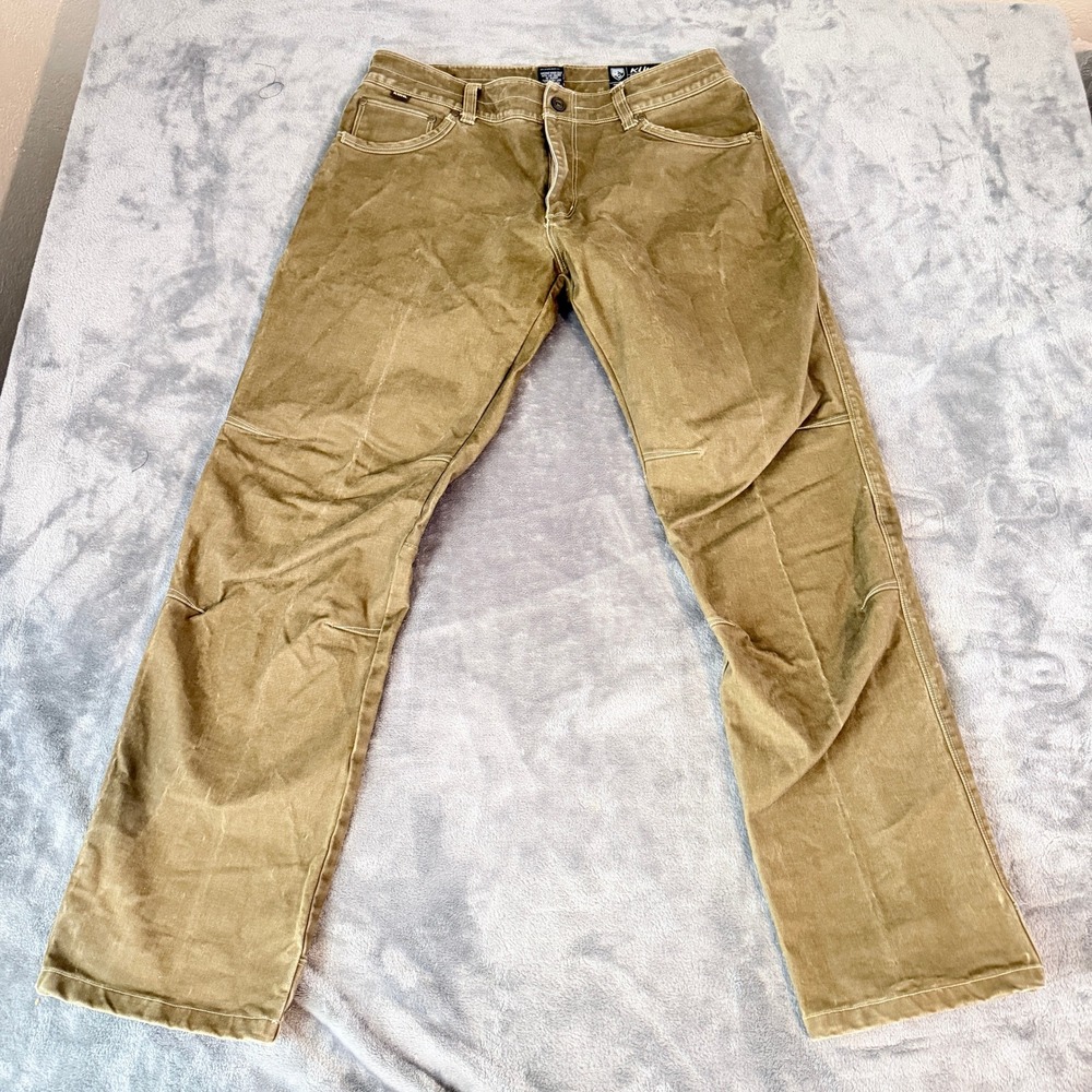 Kuhl Rydr Mens 35x32 Khaki Green Brown Vintage Patina Dye Articulated Knee Pants